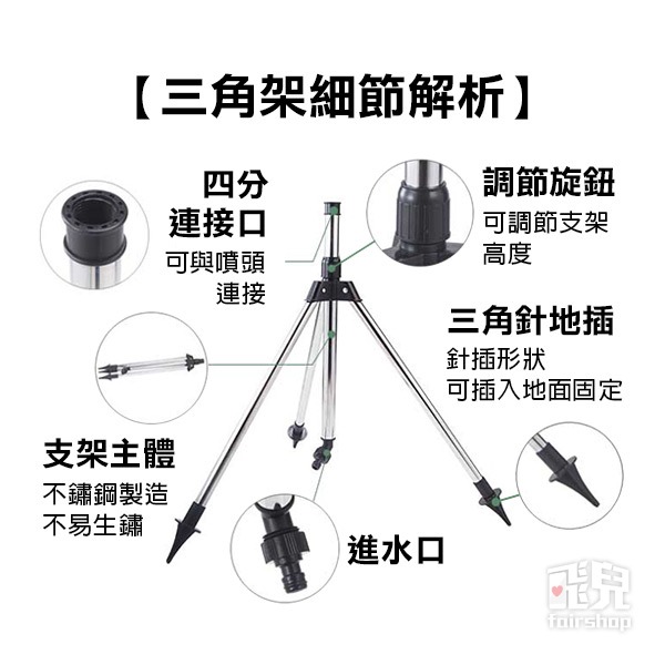 《不鏽鋼360度搖臂灑水器 含不鏽鋼三角支架》灑水器 澆花器 自動 360度旋轉 澆水 草坪澆水 灌溉 屋頂降溫【飛兒】-細節圖3