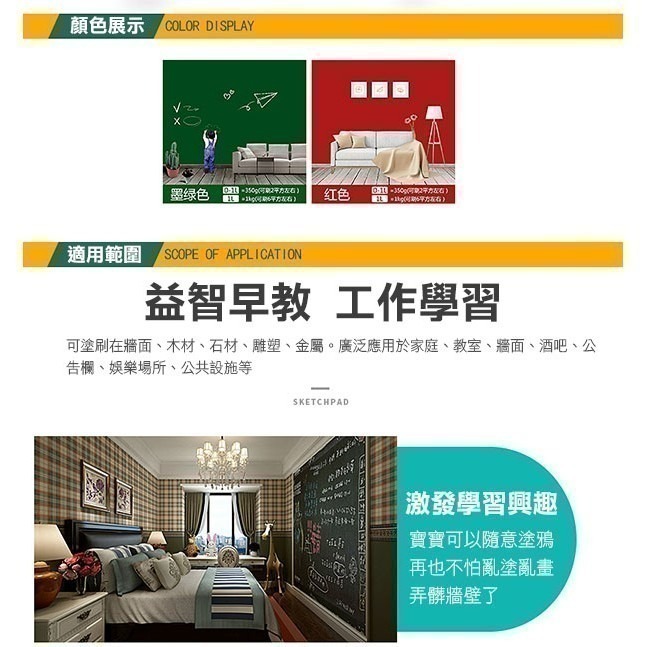 經SGS無毒認證《水性黑板漆 1kg》黑板牆 餐飲黑板 廣告黑板 教室黑板 廣告板 粉筆黑板 黑板水性漆【飛兒】15-細節圖3