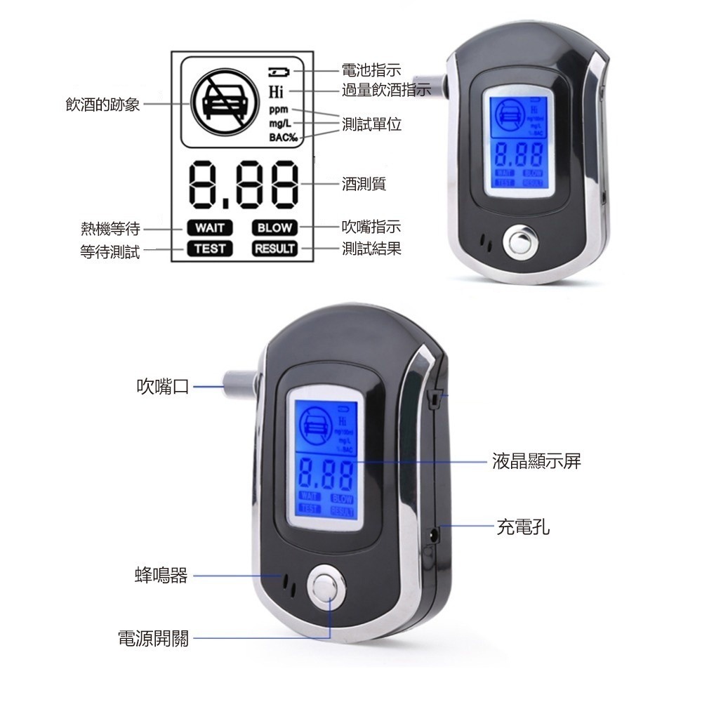 附5個吹嘴！酒精測試儀 吹氣式液晶顯示 酒測機 酒測器 酒測儀 酒精測試計 酒駕測試 226【飛兒】 3-3-22-細節圖4