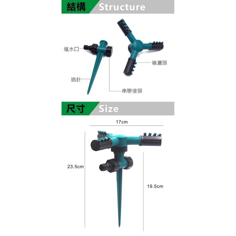 《360度自動灑水器》大三叉噴水頭 多種款式 旋轉 澆水草坪 灑水噴頭 園藝【飛兒】-細節圖8