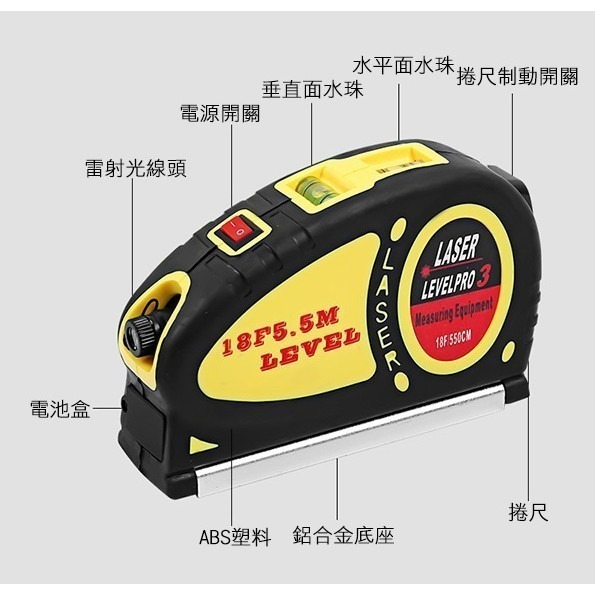 5.5米雷射水平尺 水平儀  平衡器 直尺 貼磁磚工具 多功能 壁貼工具 雷射尺 水平線 測量 237【飛兒】10-3--細節圖2