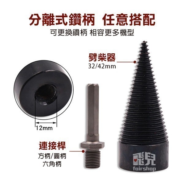 《劈柴鑽頭》省時省力 劈柴 砍木頭工具 方柄 圓柄 六角柄 電鑽 衝擊鑽 手電鑽 電錘 鑽頭 電動 機鑽頭 可更換【飛兒-細節圖5