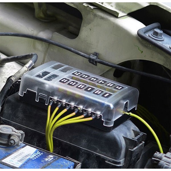 1進12出保險絲盒 帶LED指示燈 汽車 貨車 露營車 船 保險絲盒座 螺絲接線 端子款 1進12出 12-32V【飛兒-細節圖5