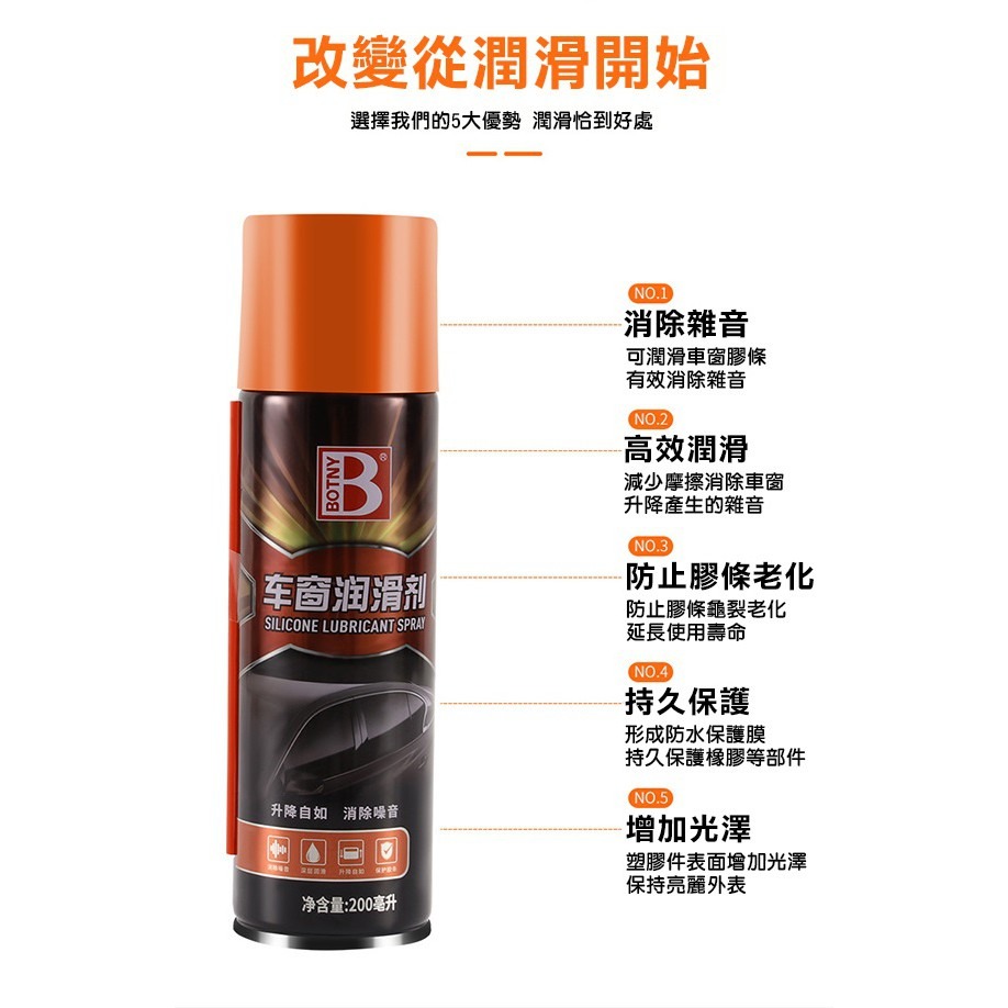 升降自如汽車車窗潤滑劑 200ML B-2196 天窗潤滑 車門升降 噪音消除 軌道清洗 清潔劑 還原保護劑 【飛兒】-細節圖3