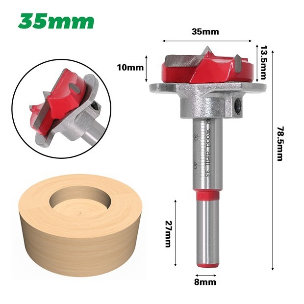 《木盒款 15-35mm 木工開孔器套裝 定位款 開孔器5件套》硬質合金平翼鑽 可調節鉸鏈 合頁擴孔器【飛兒】8-6-1-細節圖8