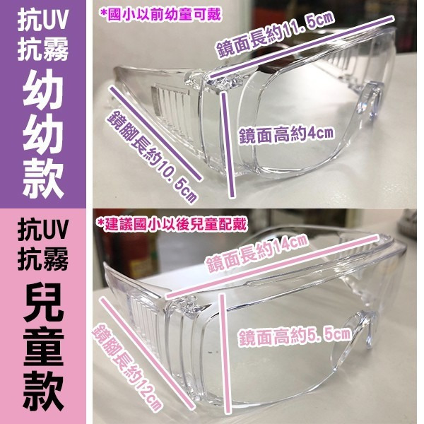 兒童專用 防護眼鏡 高透光 防疫眼鏡 防口沫 台灣製造＊外銷歐美多國認證＊抗UV+抗霧 可做套鏡 護目鏡【飛兒】-細節圖3