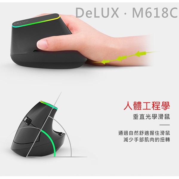 【飛兒】DeLUX M618C 垂直光學滑鼠 輕量版 人體工學 垂直滑鼠 降低肌肉負擔 (K)-細節圖2