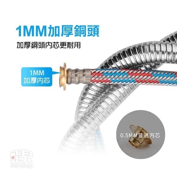 《不鏽鋼銅芯加密淋浴管 1.5米／2米／3米》國際通用接口 淋浴管 高壓管 花灑管 淋浴軟管 合金 銅芯管【飛兒】-細節圖5