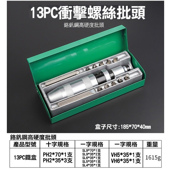 《衝擊起子 13件套鐵盒》沖擊起子 打擊起子 滑牙剋星 反牙螺絲攻 衝擊起子組 敲擊起子 頑固螺絲克星【飛兒】 8-4-細節圖9