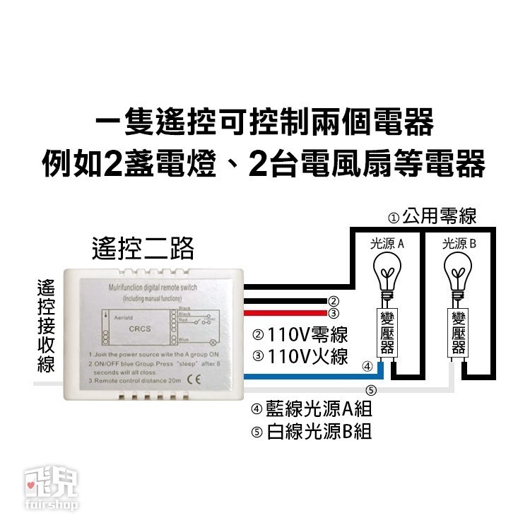 《紅外線無線搖控開關 2路附一遙控器》數位遙控開關 電燈無線開關 燈具無線開關 電燈 燈具 開關【飛兒】19-3-23-細節圖3