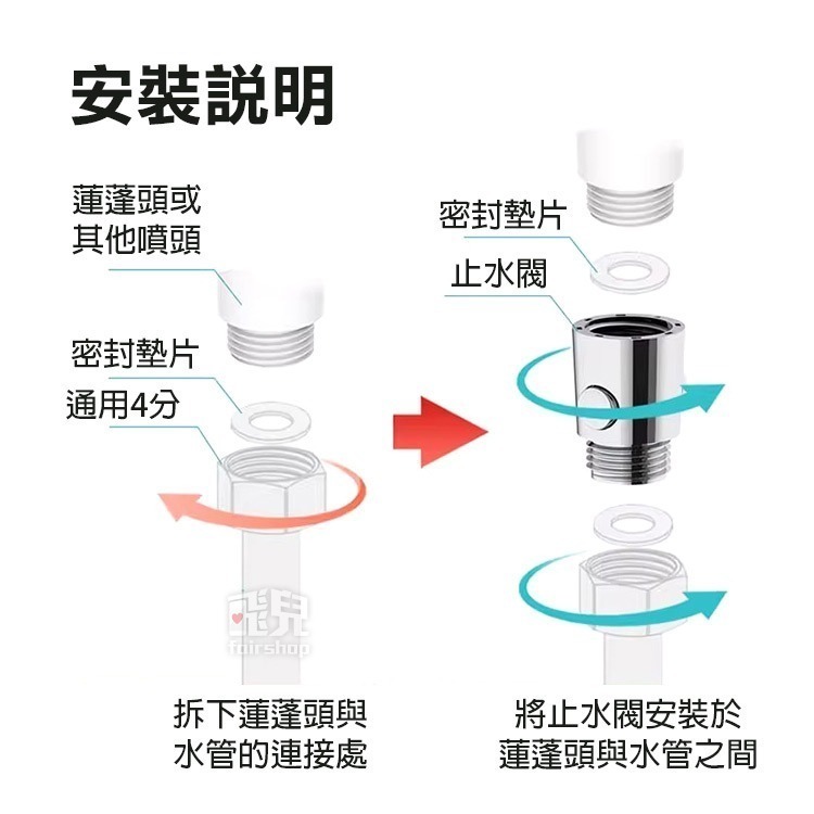 《蓮蓬頭止水閥大按鈕》4分止水閥 蓮蓬頭開關 花灑開關 一鍵止水閥 軟管快捷開關 止水開關 直通閥【飛兒】20-0-33-細節圖3