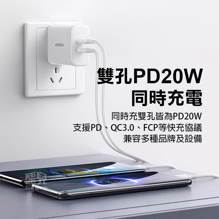 《綠聯充電頭 雙孔Type-C 40W》CD243 PD20W+20W 快充頭 豆腐頭 充電頭 手機充電【飛兒】Z28-細節圖2