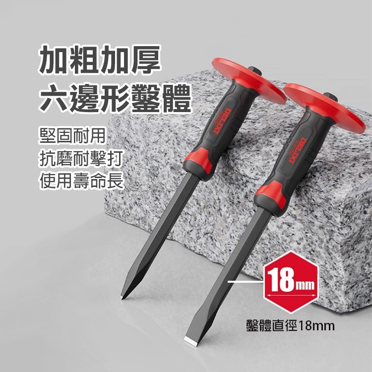 《德力西鑿子包膠帶護手》鉻釩鋼材質 鑿石頭 水泥鑿子 扁剷 鑿石工具 扁尖鑿 護手鑿子 劈石器【飛兒】22-4-11-細節圖4