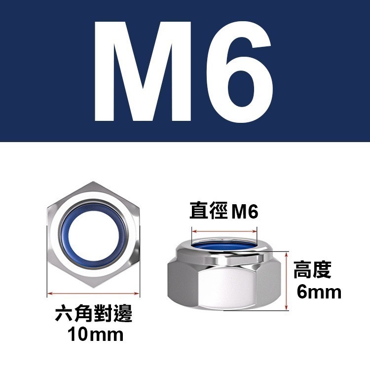多規格《304不鏽鋼防鬆動螺母》10入裝 M3-M20 公制 防松螺母 自鎖螺母 止退螺母 六角螺帽 防滑鎖緊【飛兒】-規格圖7
