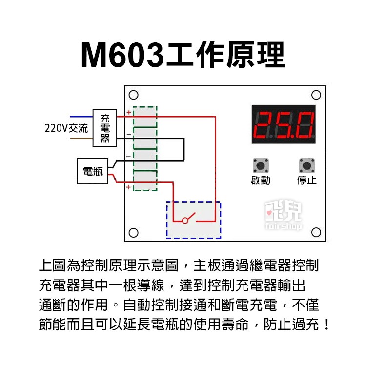 《蓄電池鋰電池充電控制模組 XH-M603》12-24V蓄電池 自動充電充滿斷電 即時監控 電壓顯示 電瓶放電【飛兒】-細節圖5