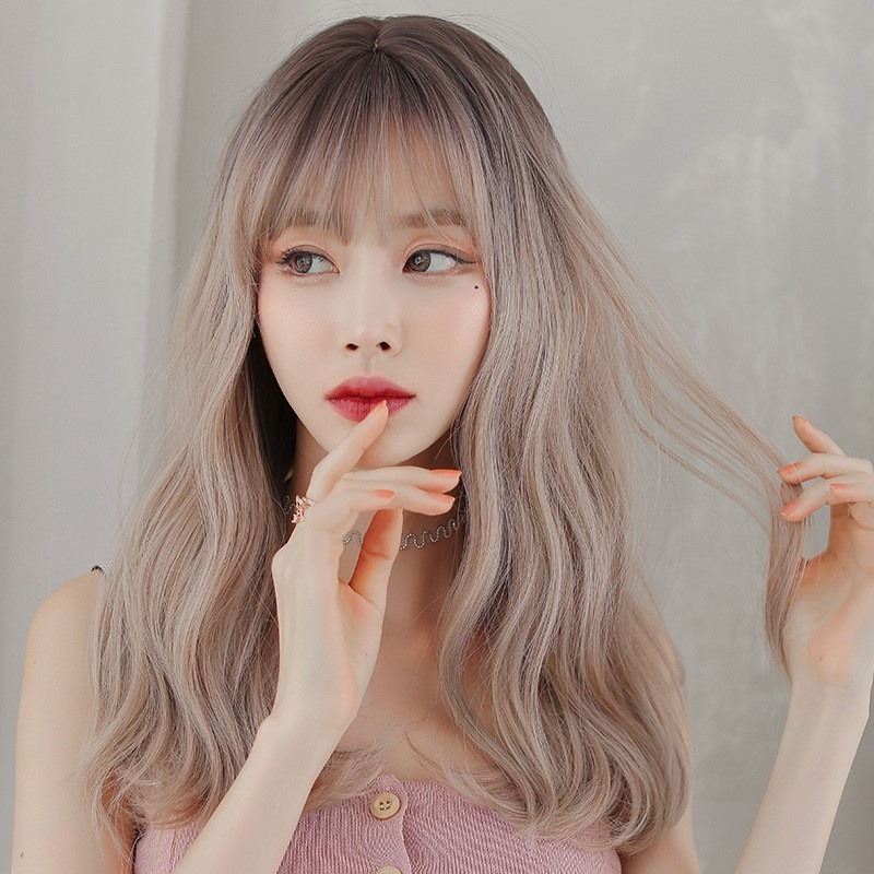 [台灣出貨附發票]漸變色挑染整頂式假髮女 空氣劉海中長捲全頂假髮 玫瑰網假髮 仿真假髮 0306 I-細節圖4