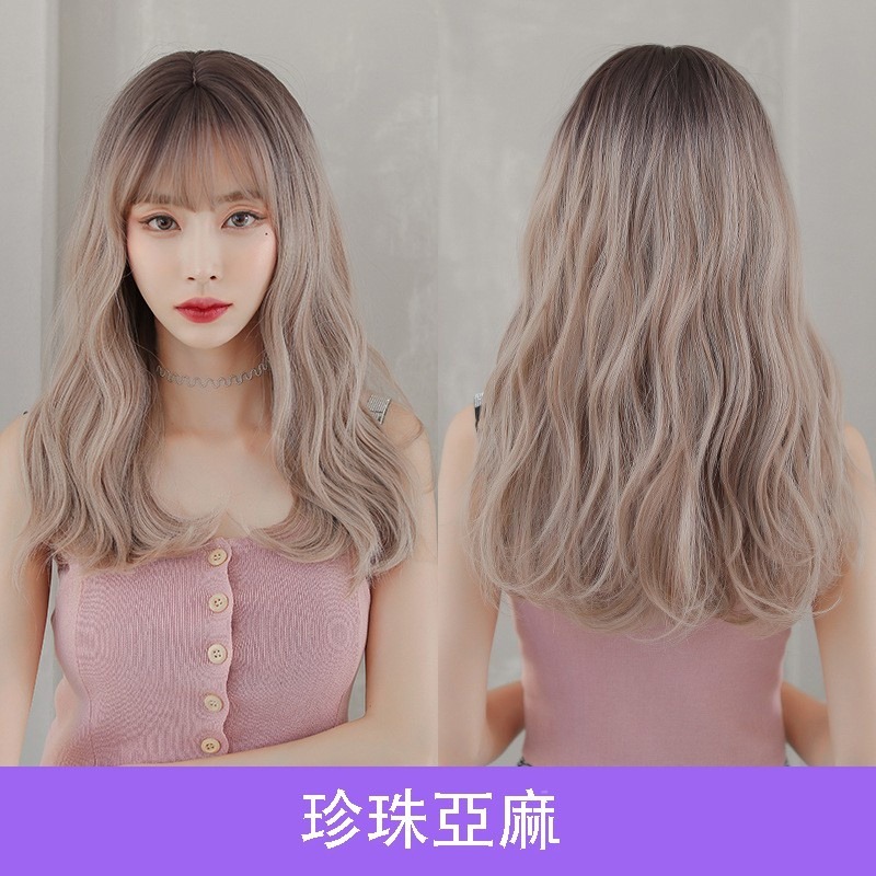 [台灣出貨附發票]漸變色挑染整頂式假髮女 空氣劉海中長捲全頂假髮 玫瑰網假髮 仿真假髮 0306 I-細節圖6