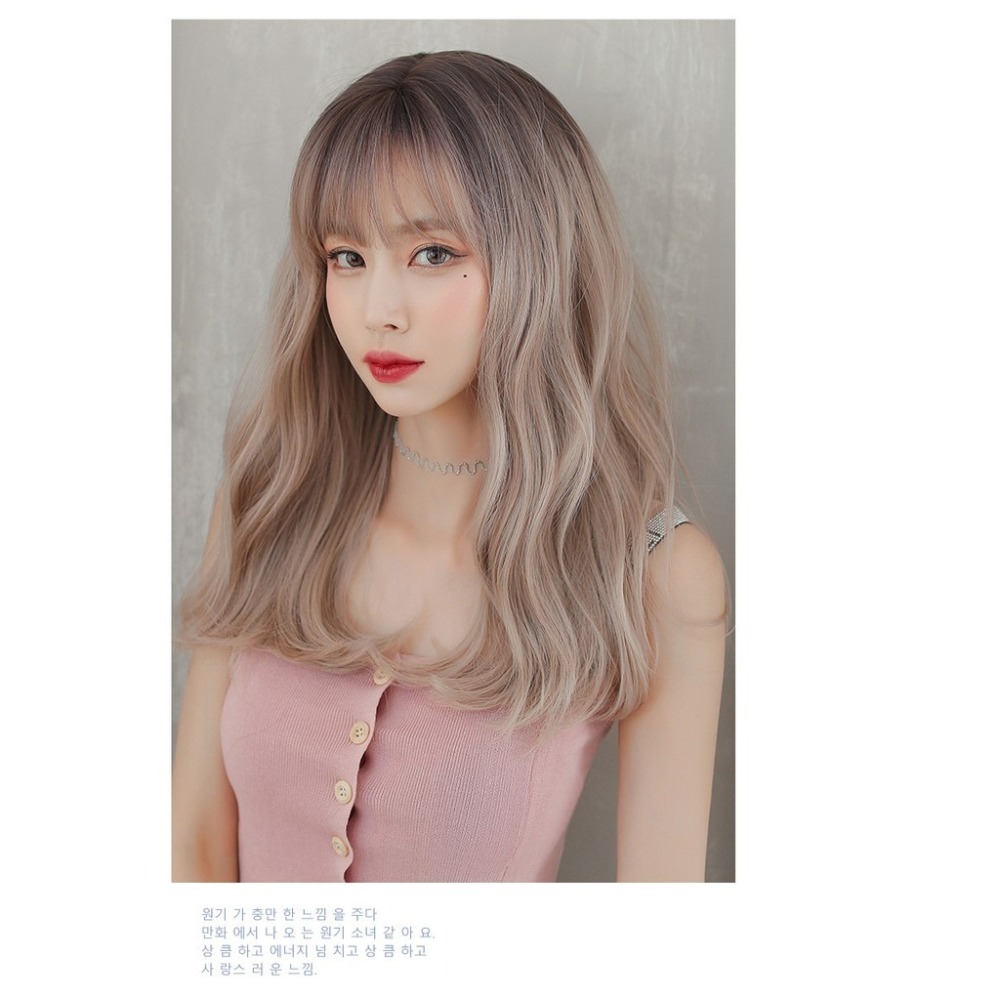[台灣出貨附發票]漸變色挑染整頂式假髮女 空氣劉海中長捲全頂假髮 玫瑰網假髮 仿真假髮 0306 I-細節圖7