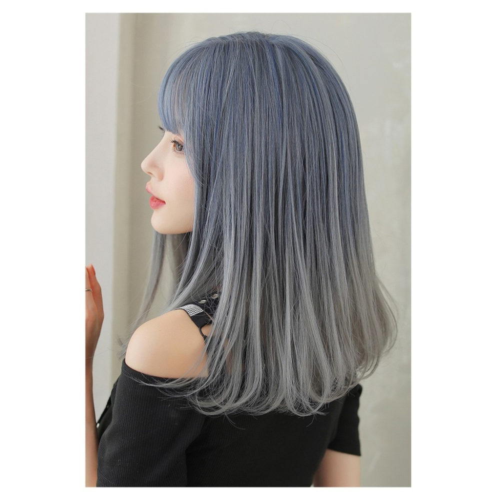 [現貨附發票]漸變色整頂式假髮 空氣劉海瀏海漸層挑染長捲大波浪中長直全頂假髮日系假髮9071 I-細節圖9