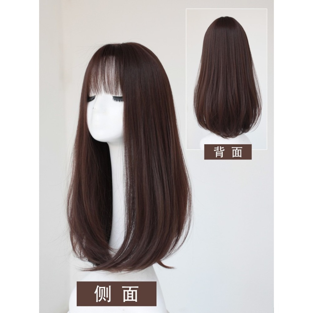 台灣現貨❤️韓國新品漸變色挑染整頂式假髮女 空氣劉海中長直全頂假髮 玫瑰網假髮 仿真假髮-細節圖3