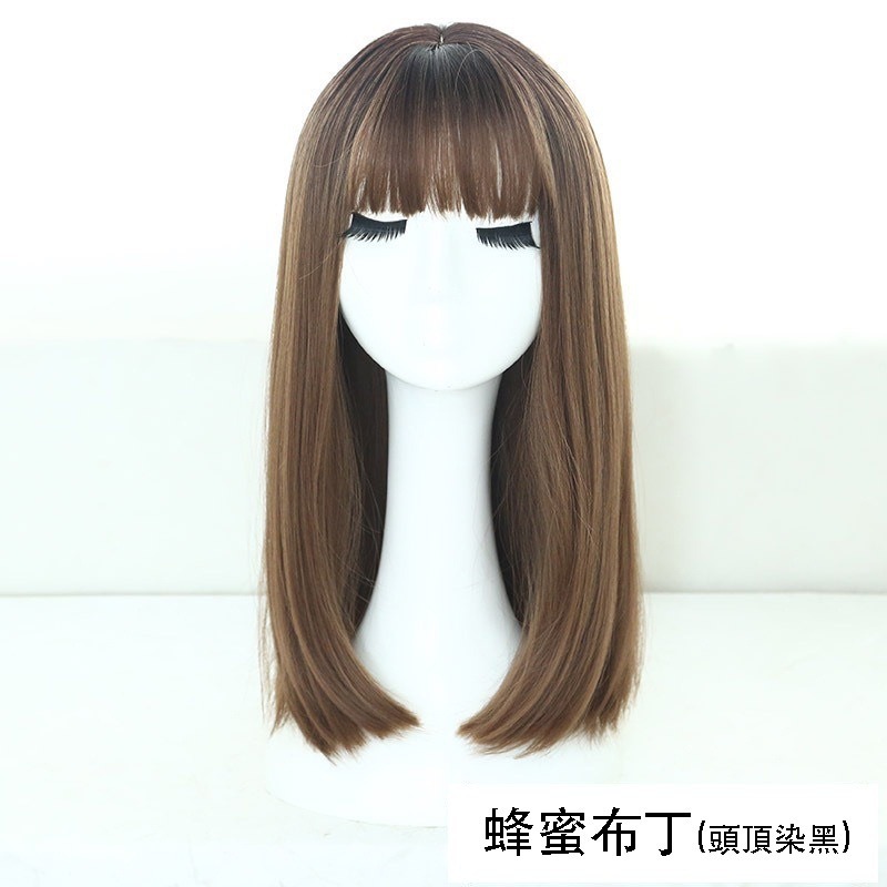 台灣現貨❤️韓國新品漸變色挑染整頂式假髮女 空氣劉海中長直全頂假髮 玫瑰網假髮 仿真假髮-細節圖8