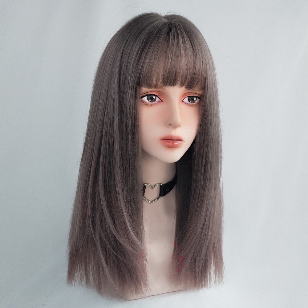 台灣現貨❤️韓國新品漸變色挑染整頂式假髮女 空氣劉海中長直全頂假髮 玫瑰網假髮 仿真假髮-細節圖10