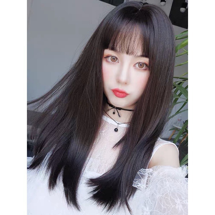 台灣現貨❤️韓國新品漸變色挑染整頂式假髮女 空氣劉海中長直全頂假髮 玫瑰網假髮 仿真假髮-細節圖11