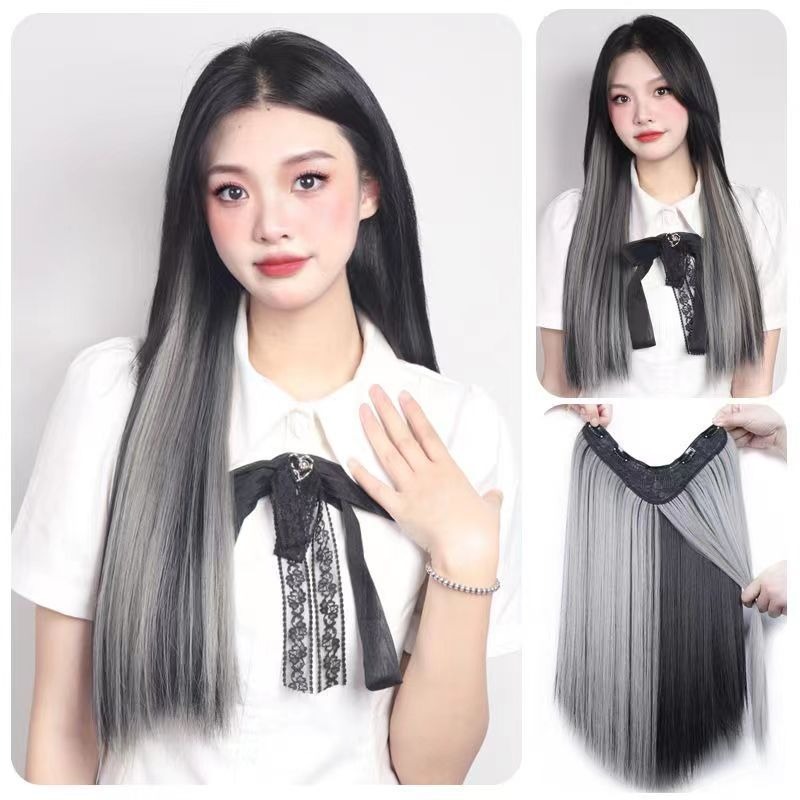 [台灣現貨附發票]❤巴黎畫染直髮假髮片 假髮女長直髮巴黎畫染V型沉睡式掛耳染髮片蓬鬆自然增髮量假髮片 B I-細節圖3