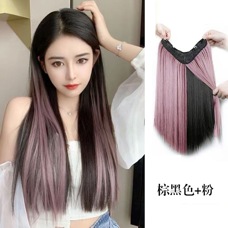 [台灣現貨附發票]❤巴黎畫染直髮假髮片 假髮女長直髮巴黎畫染V型沉睡式掛耳染髮片蓬鬆自然增髮量假髮片 B I-細節圖7