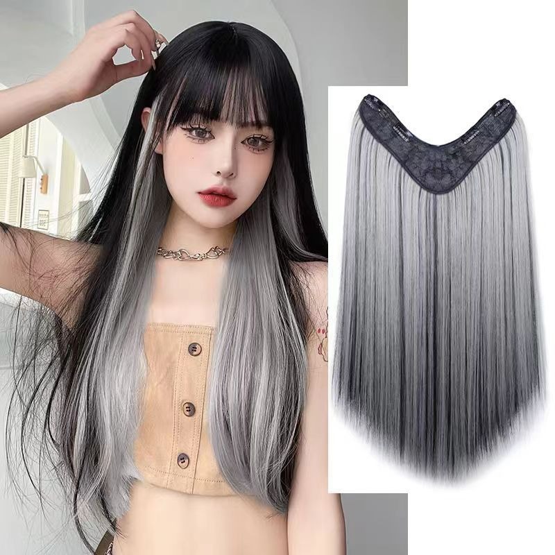 [台灣現貨附發票]❤巴黎畫染直髮假髮片 假髮女長直髮巴黎畫染V型沉睡式掛耳染髮片蓬鬆自然增髮量假髮片 B I-規格圖9