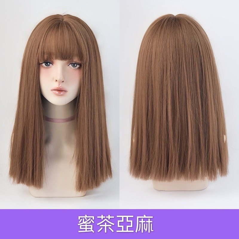 [現貨在台附發票]❀中長款整頂假髮 整頂式假髮女 空氣劉海瀏海漸層挑染中長直全頂假髮日系假髮 6139 508 I-細節圖4