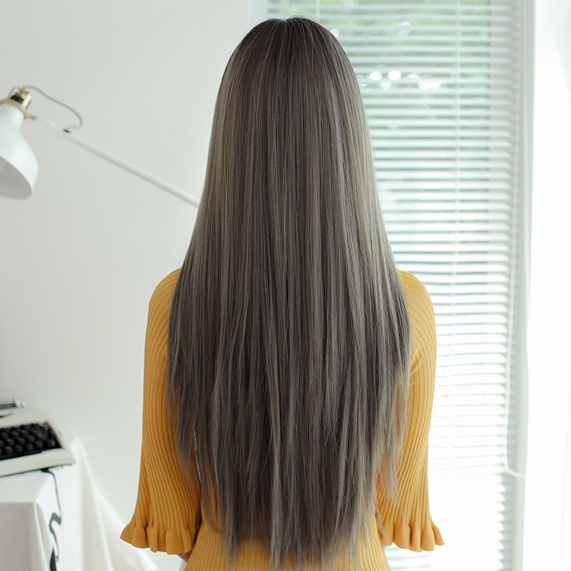 現貨在台附發票🌹韓國新品整頂式假髮 假髮女新款長直髮仿真齊劉海假髮多色時尚全頭套8230 B I-細節圖3