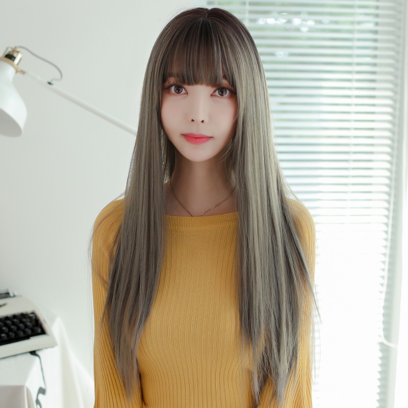 現貨在台附發票🌹韓國新品整頂式假髮 假髮女新款長直髮仿真齊劉海假髮多色時尚全頭套8230 B I-細節圖4