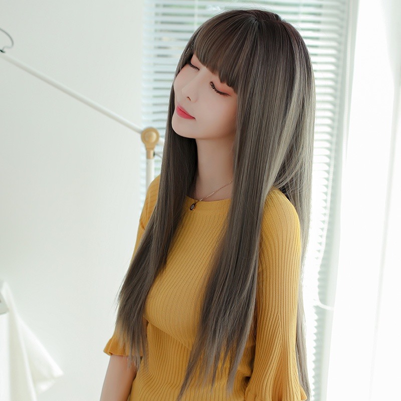 現貨在台附發票🌹韓國新品整頂式假髮 假髮女新款長直髮仿真齊劉海假髮多色時尚全頭套8230 B I-細節圖5