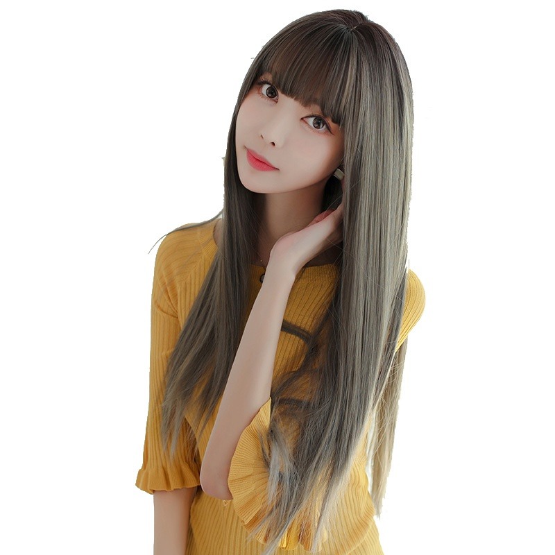 現貨在台附發票🌹韓國新品整頂式假髮 假髮女新款長直髮仿真齊劉海假髮多色時尚全頭套8230 B I-細節圖6