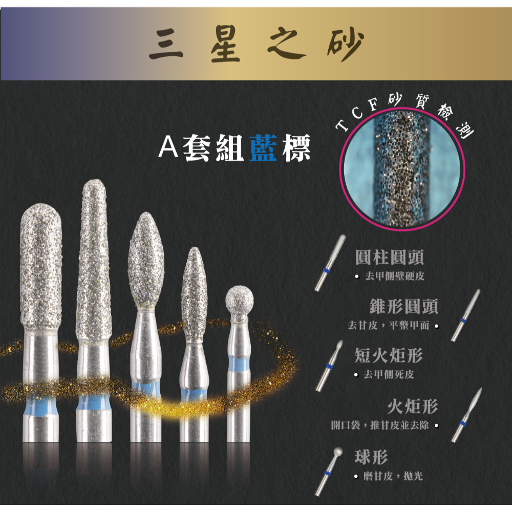 伊凱兒-［三星之砂］(A套組)鑽石砂俄式美甲磨頭套組(紅/藍標) /前置保養/俄式保養/去死皮/修甲工具/美甲工具-規格圖2