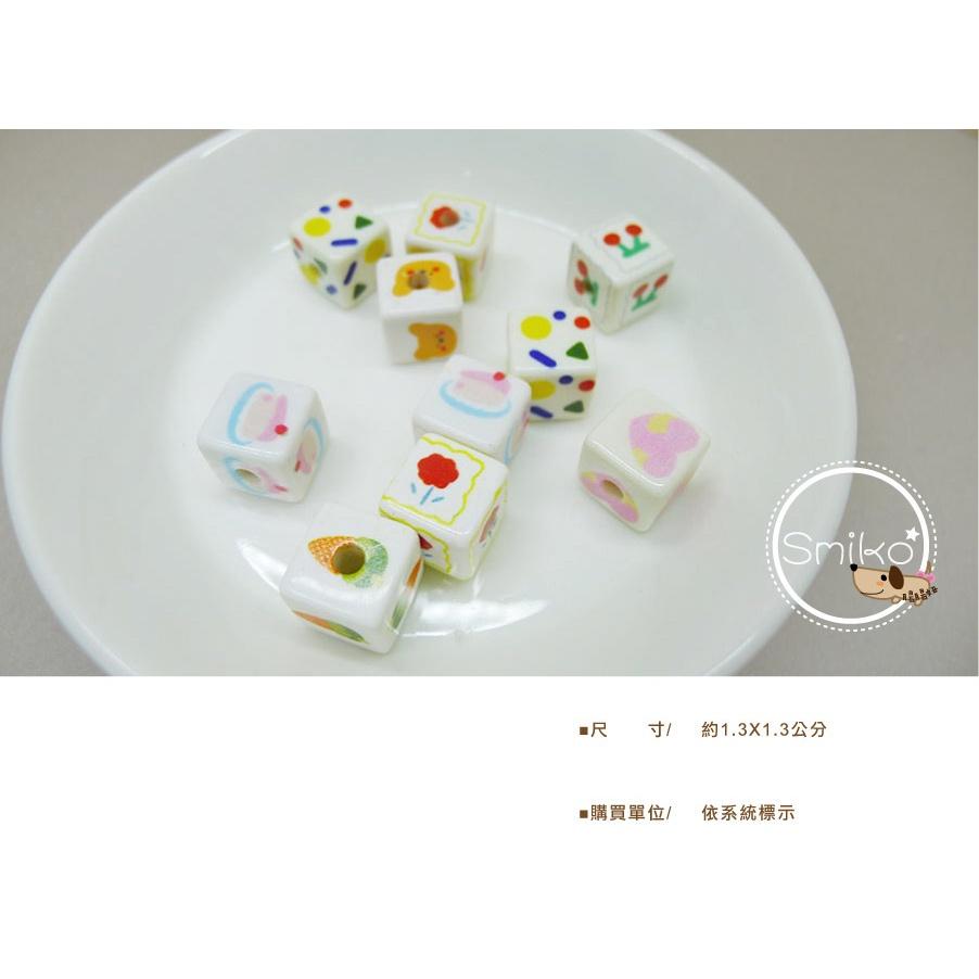 Smiko腸腸妞【5B2U55】13mm手繪風方塊吐司串珠串珠/穿珠 髮飾/髮圈/手作/DIY/兒童-細節圖2
