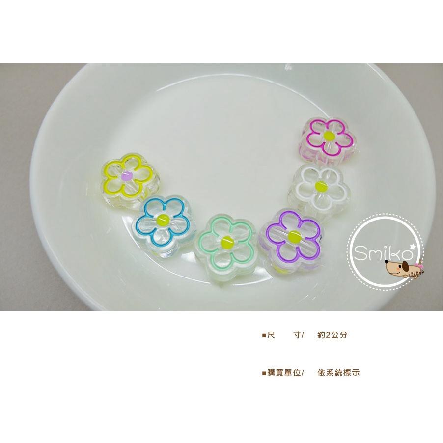 Smiko腸腸妞【5B2U53】20mm透明線條小花花壓克力硬珠串珠串珠/穿珠 髮飾/髮圈/手作/DIY/兒童-細節圖2