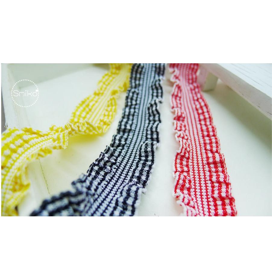 Smiko腸腸妞【5R1U76】20mm格子裙帶波浪花邊彈性帶 織帶/緞帶蝴蝶結/包裝/DIY/手作-細節圖5