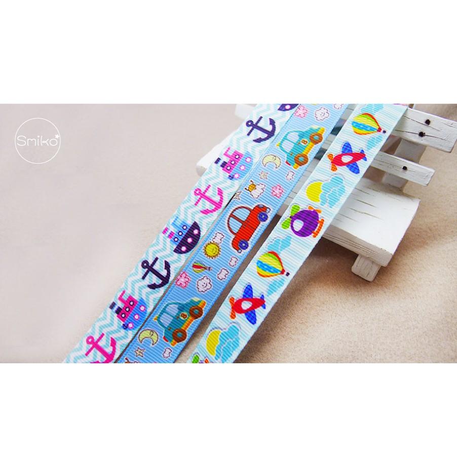 Smiko腸腸妞【5R1W03】15mm男孩款船錨飛機汽車熱氣球螺紋緞帶 串珠/手作/寶寶/DIY/織帶/口罩繩-細節圖4