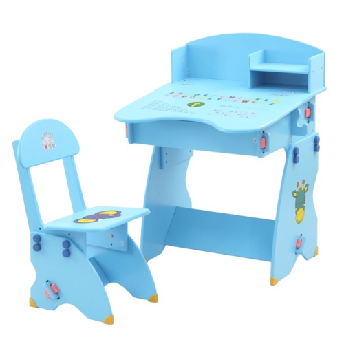 【Wisdom Life】EMC 簡易書架防夾手木質兒童升降成長書桌椅(水藍)