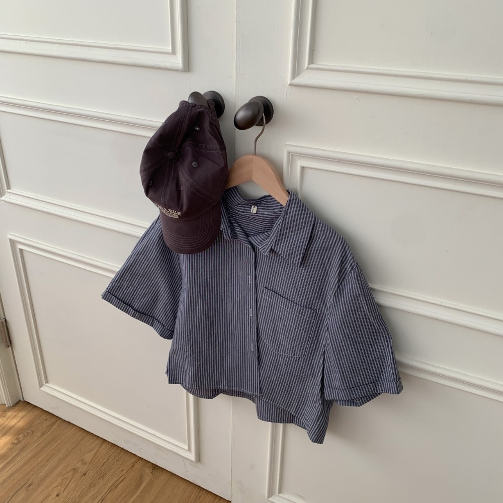 Beforesunrise-泡泡紗質條紋短袖襯衫(2Colors)-細節圖8