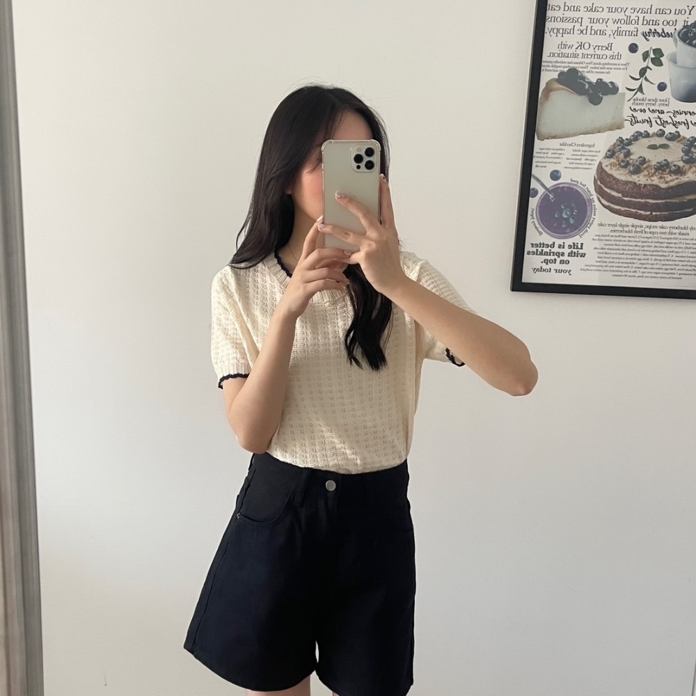 Beforesunrise-細緻織紋滾邊針織上衣(2Colors)-細節圖3