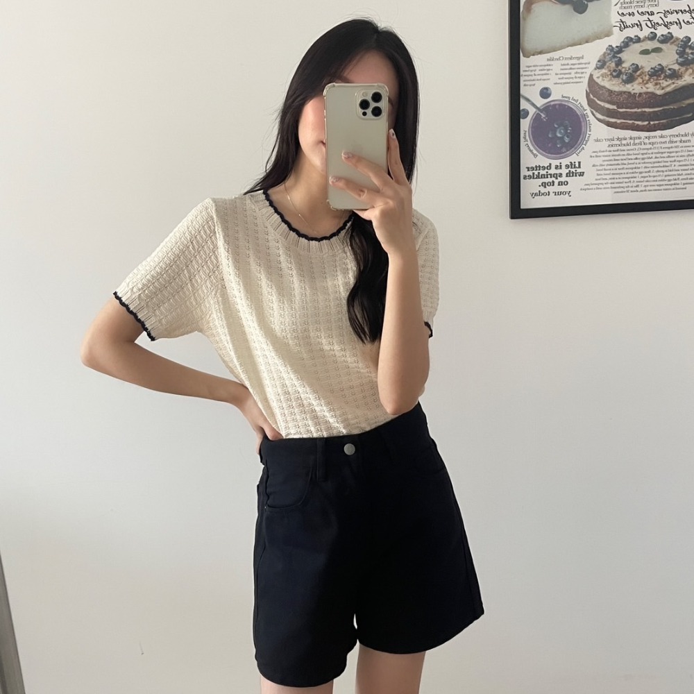 Beforesunrise-細緻織紋滾邊針織上衣(2Colors)-細節圖4