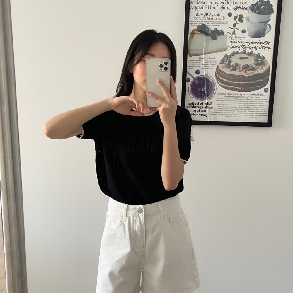 Beforesunrise-細緻織紋滾邊針織上衣(2Colors)-細節圖5