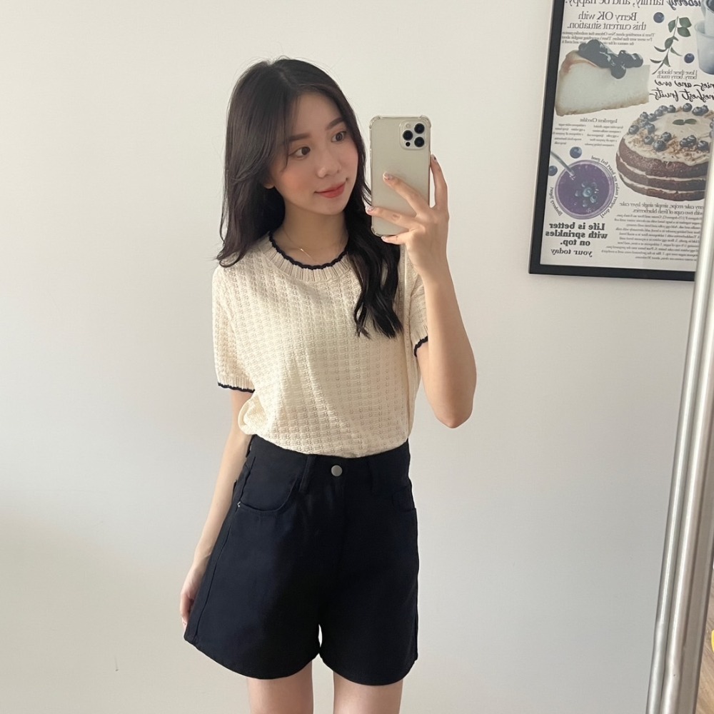 Beforesunrise-細緻織紋滾邊針織上衣(2Colors)-細節圖7