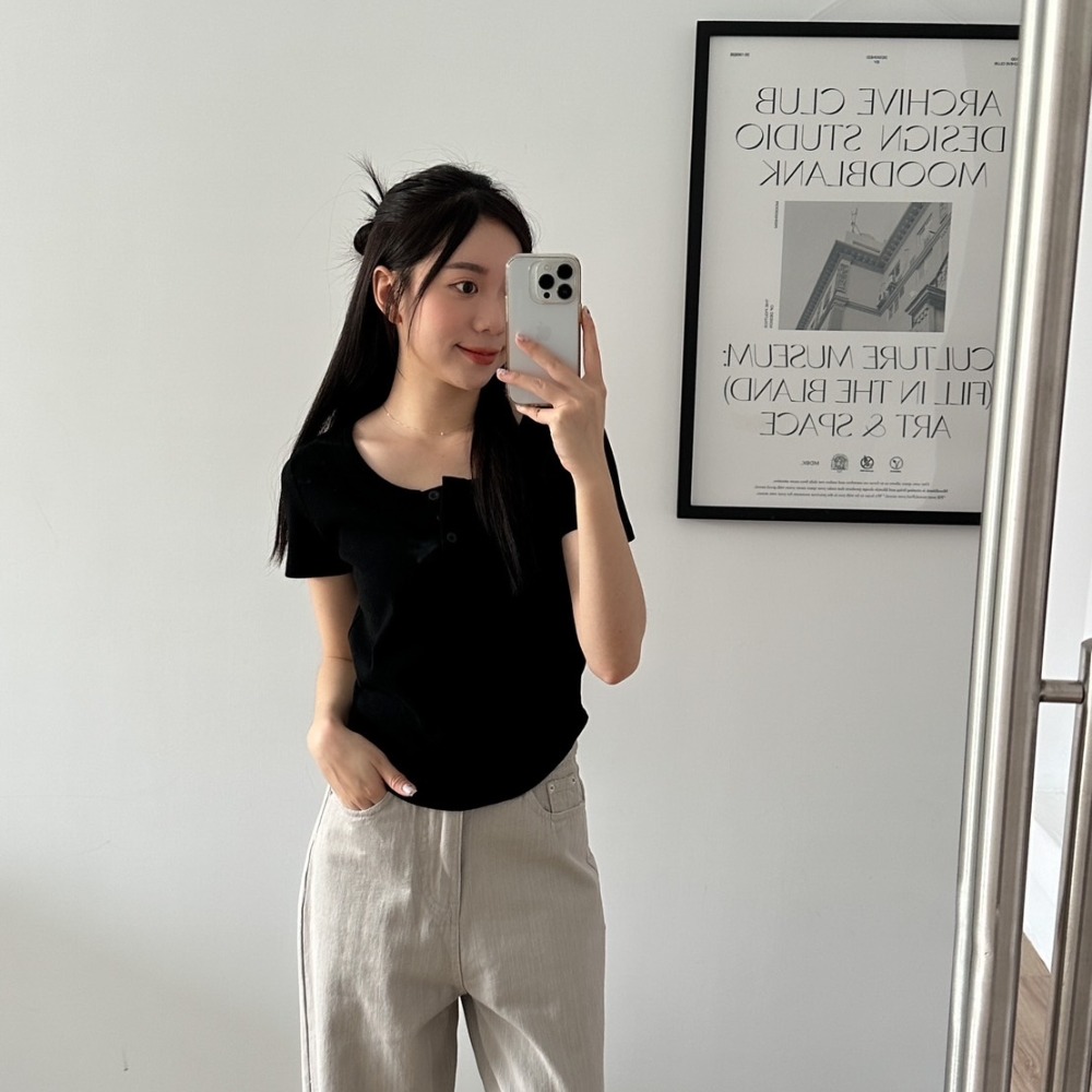 Beforesunrise-圓領三扣上衣(6Colors)-細節圖2