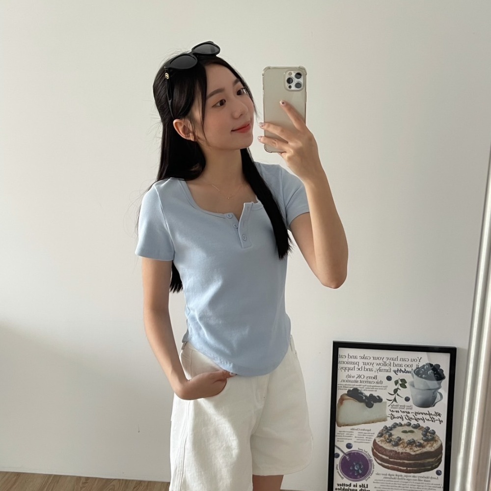 Beforesunrise-圓領三扣上衣(6Colors)-細節圖3