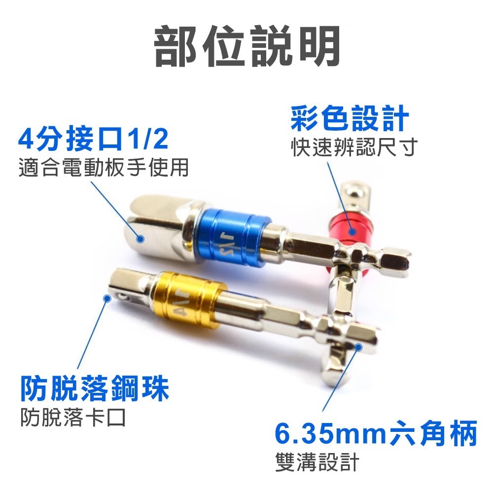 【台灣現貨】起子變換接桿 2分 3分 4分 1/2＂ 3/8＂ 1/4＂ 起子 套筒 轉接頭 6.35 六角轉套筒-細節圖4