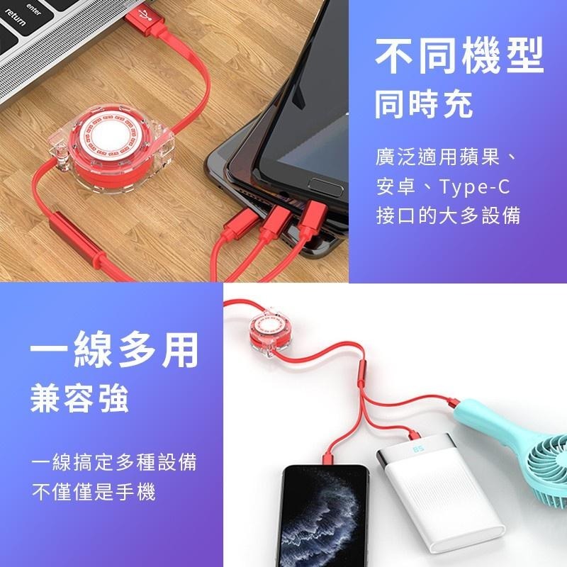 【新品上市】三合一伸縮充電線 3A手機快速電源線 一次可充三個手機 蘋果安卓華為通用 風扇燈吊扇燈 福利專屬-細節圖9